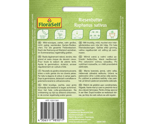 Sachet de graines de radis de jardin Riesenbutter