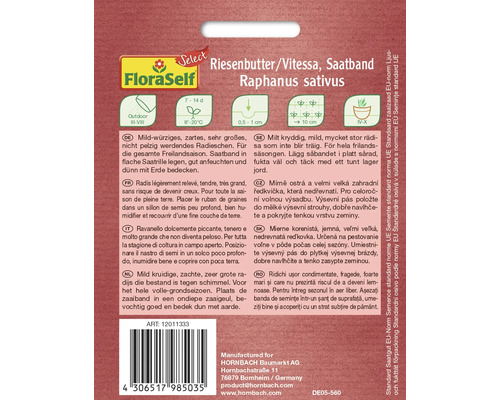 Ruban de graines de radis variété Riesenbutter/Vitessa de FloraSelf