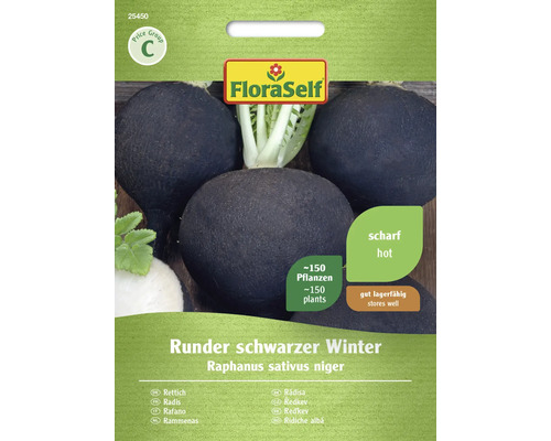 Radis Runder schwarzer Winter FloraSelf semences non-hybrides graines de légumes Sachet de graines de radis d''hiver ronds et noirs