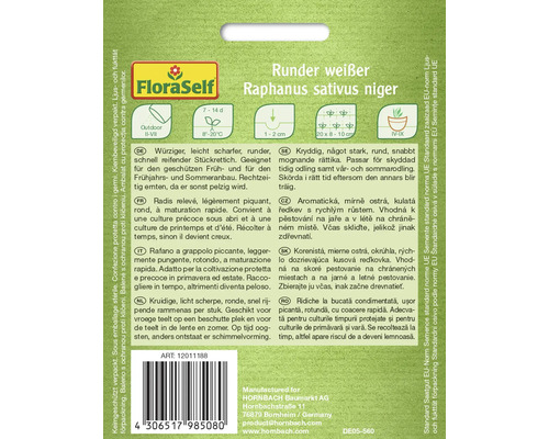 FloraSelf Logo, Verpackung Radieschen Runder weisser Raphanus sativus niger