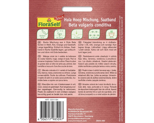 FloraSelf Hula Hoop mélange de graines en ruban avec différentes variétés de betteraves rouges