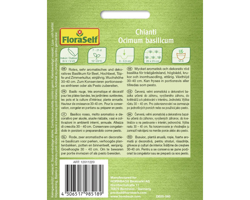 Emballage de basilic rouge de la variété Chianti