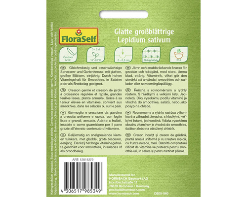 Sachet de graines de cresson alénois à feuilles lisses de la marque FloraSelf