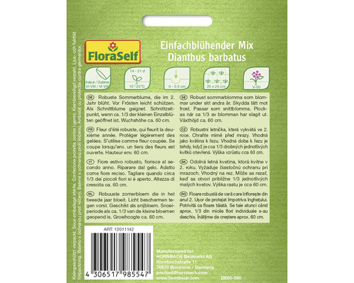 Emballage du mélange d''œillets de fleuriste avec des informations sur la culture et l''entretien