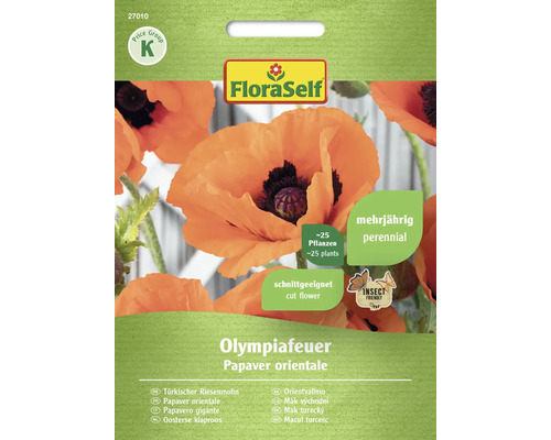 Pavot géant turc Olympiafeuer FloraSelf semences non-hybrides graines de fleurs FloraSelf sachet de graines Olympiafeuer Pavot d''Orient vivace
