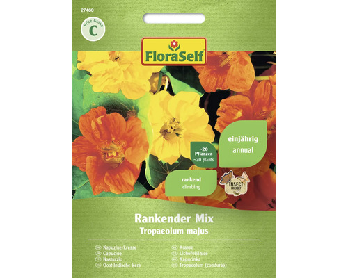 Kapuzinerkresse FloraSelf Samenfestes Saatgut Blumensamen Rankende Mischung Samenpackung Rankender Mix, enthält circa 20 Pflanzen, einjährig, insektenfreundlich