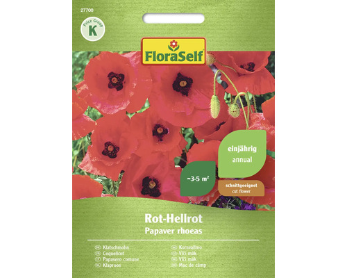 Coquelicot rouge-rouge clair FloraSelf semences non-hybrides graines de fleurs Graines de coquelicot FloraSelf pour fleurs annuelles rouge vif