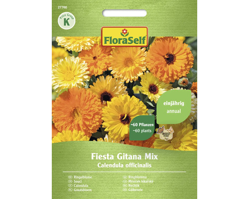 Ringelblume Fiesta Gitana Mischung FloraSelf Samenfestes Saatgut Blumensamen FloraSelf Ringelblumen Calendula officinalis Samenpackung für circa 60 Pflanzen