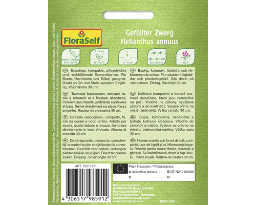 Verpackung von gefüllten Zwerg Helianthus annuus Samen