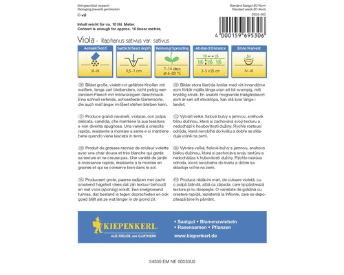 Emballage de graines de Viola Raphanus sativus var. sativus