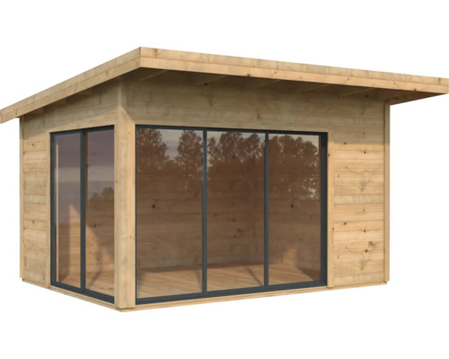 Abri de jardin Palmako Andrea 11,2 m² porte coulissante verre isolant avec plancher 434 x 402 cm marron