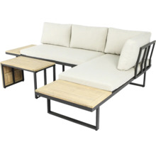 Gartenset mit Tisch und Sofa aus Holz und Metall