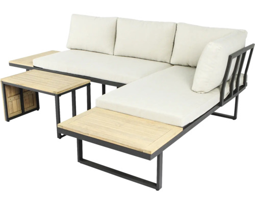 Gartenset mit Tisch und Sofa aus Holz und Metall