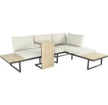 Gartenlounge mit Tischplatten und Polsterauflagen