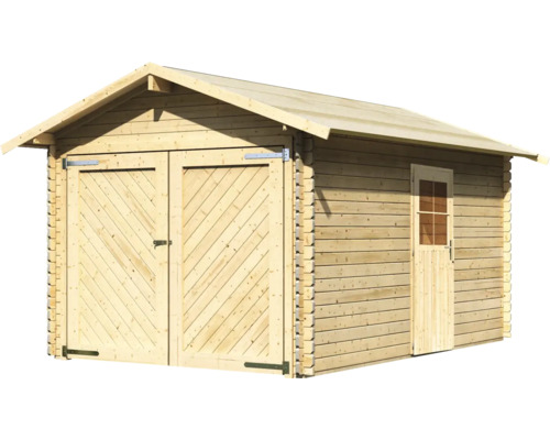 Garage en bois avec double porte et porte latérale