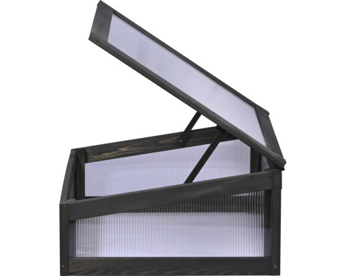 Châssis de culture avec cadre en bois et couvercle ouvert