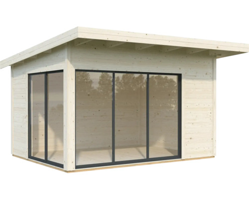 Abri de jardin moderne en bois avec de grandes façades en verre pour beaucoup de lumière naturelle