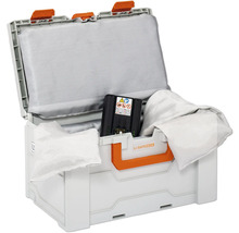 Offene Transportbox mit Akku und Polsterung
