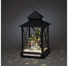 Lanterne décorative avec famille de bonhommes de neige et message de Noël