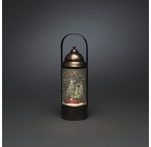 Lanterne décorative avec boule à neige, avec des arbres et une voiture rouge à l''intérieur.