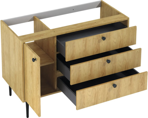 Jungborn PRIMUS Waschbeckenunterschrank BxHxT 100x72x45.6 cm natur hickory Waschtischunterschrank mit drei Schubladen und einer Tür