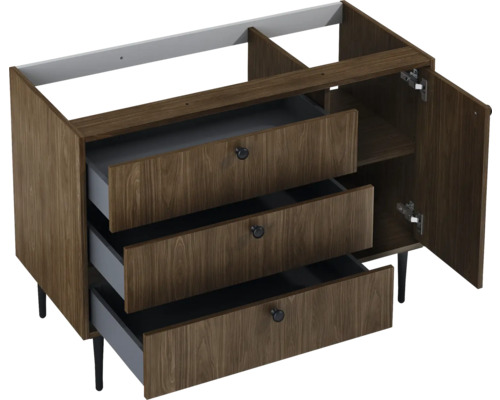 Jungborn PRIMUS Waschbeckenunterschrank BxHxT 100x72x45.6 cm lincoln walnuss Waschbeckenunterschrank mit drei Schubladen und einer Tür