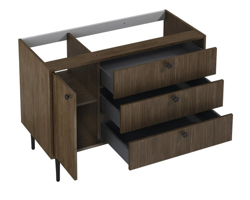 Jungborn PRIMUS Waschbeckenunterschrank BxHxT 100x72x45.6 cm lincoln walnuss Waschtischunterschrank mit drei Schubladen und einer Tür für das Badezimmer