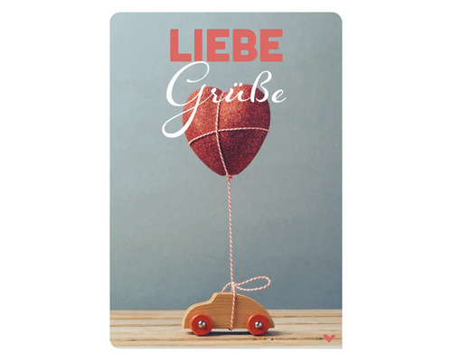 Postkarte Liebe Grüsse Holzauto mit Luftballon 10,5x14,8 cm