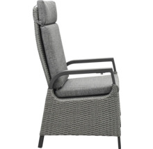 Chaise de jardin avec rembourrage gris et tressage en rotin