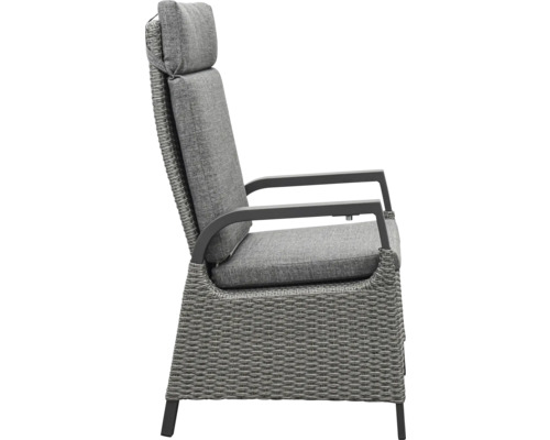 Chaise de jardin avec rembourrage gris et tressage en rotin