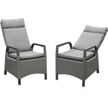 Deux fauteuils de jardin réglables en rotin avec coussins gris
