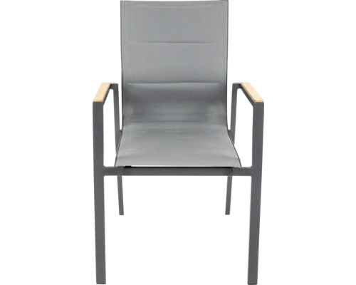 Gartenstuhl mit Armlehnen aus Metall und Textilbespannung