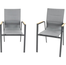 Zwei graue Gartenstühle mit Armlehnen