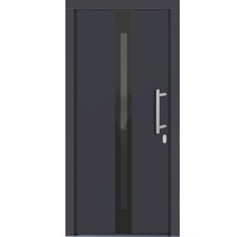Porte d''entrée grise avec insert en verre et poignée