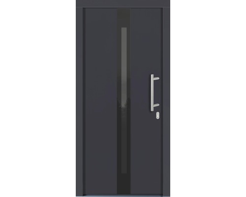 Porte d''entrée grise avec insert en verre et poignée