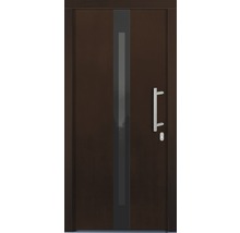 Porte d''entrée marron avec insert en verre et poignée