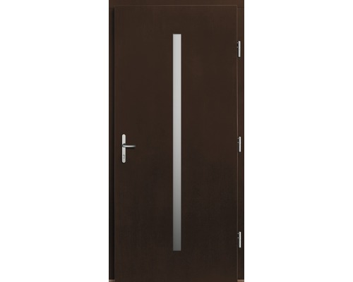 Porte d''entrée marron avec insert vertical en verre