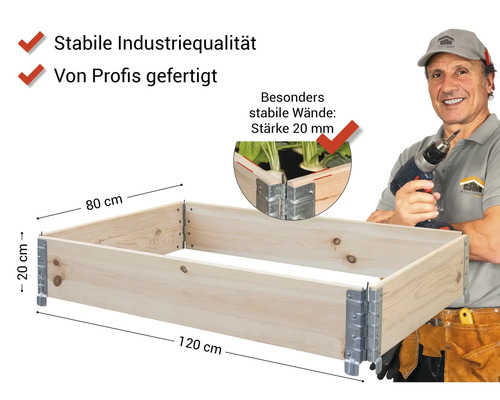 Hochbeet aus Holz mit den Maßen 120 x 80 x 20 cm