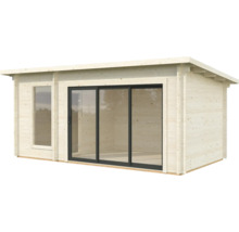 Abri de jardin en bois avec fenêtre et portes coulissantes