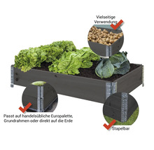 Hochbeet aus Holz mit Salat, Kohl und Kartoffeln, vielseitig verwendbar und stapelbar