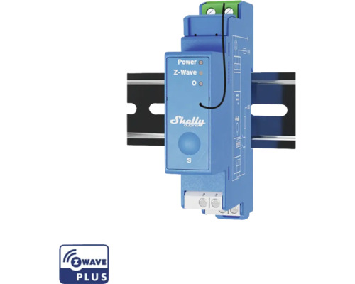 Shelly Z-Wave Aktor zur Hausautomation auf einer Hutschiene montiert