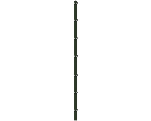 Poteau d'angle à sceller dans du béton 6 x 6/300 cm pour clôture 243 cm RAL 6005 vert mousse Tablette avec bandes métalliques