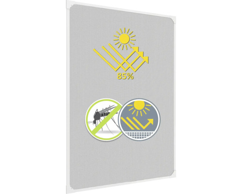 Symbol für 85 Prozent Sonnenschutz, Insektenschutz und Blendschutz