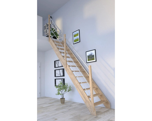 Escalier à limons Pertura Notos chêne sans contremarches non traité droit 13 Pièce(s) marches/14 pas de marche garde-corps à barres verticales Escalier à limons Pertura Notos chêne sans contremarches non traité droit 13 Pièce(s) marches/14 pas de marche garde-corps à barres verticales