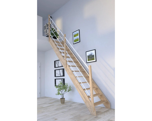 Escalier à limons Pertura Notos chêne sans contremarches non traité droit 13 Pièce(s) marches/14 pas de marche garde-corps à barres verticales Escalier à limons Pertura Notos chêne sans contremarches non traité droit 13 Pièce(s) marches/14 pas de marche garde-corps à barres verticales