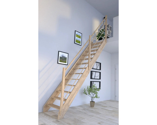 Escalier à limon latéral Pertura Notos chêne sans contremarches droit 93 cm 13 marches 14 contremarches garde-corps à barres verticales droite chêne