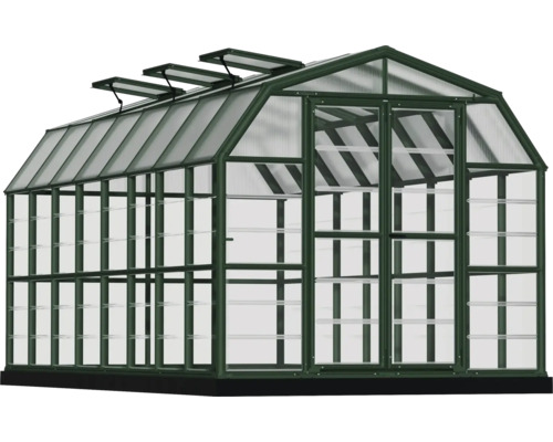 Serre avec lucarnes et étagères