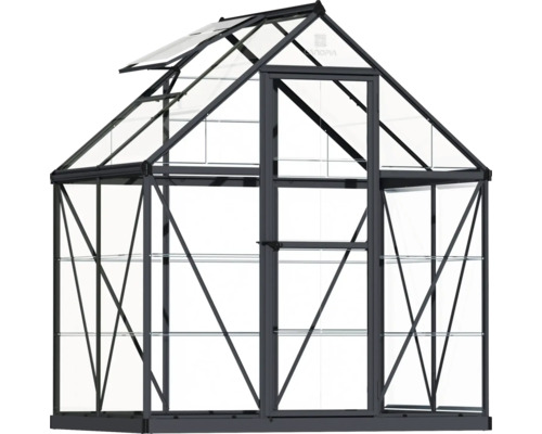 Serre avec cadre en aluminium et panneaux de verre