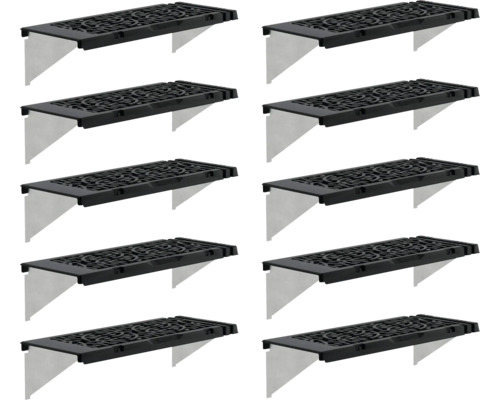 Kit d'étagères Leaves Design - pack de 10 65 x 26 cm gris Dix grilles de gouttière avec support