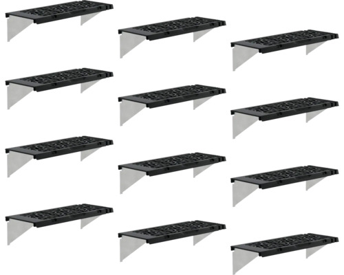 Kit d'étagères Leaves Design - pack de 12 65 x 26 cm gris Plusieurs caillebotis avec consoles pour une utilisation en extérieur